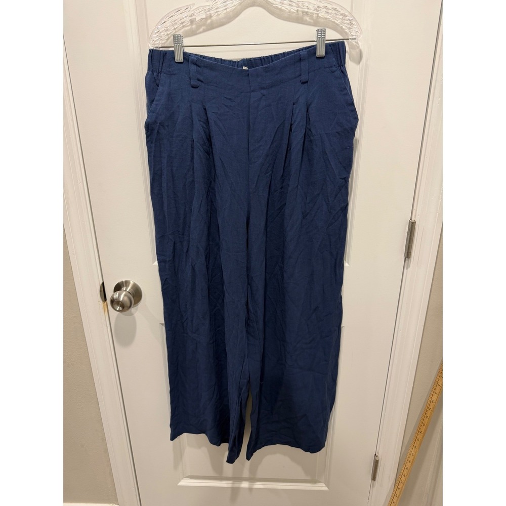 Halara Womens Wide Leg Pants Pleated Front Navy Blue Size L Regular
